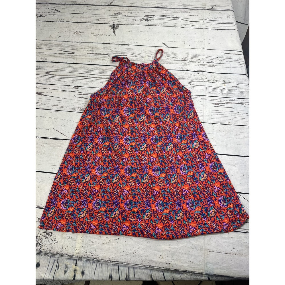 ARTISAN NY Women Red Floral Print Swing Dress Medium High Neck Sleeveless Lined